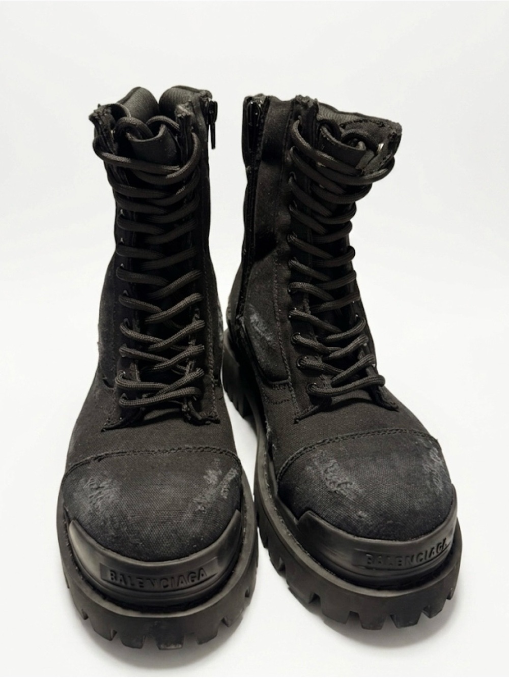 Balenciaga Black Distressed Lug-Sole Military Boots - Picture 2 of 5
